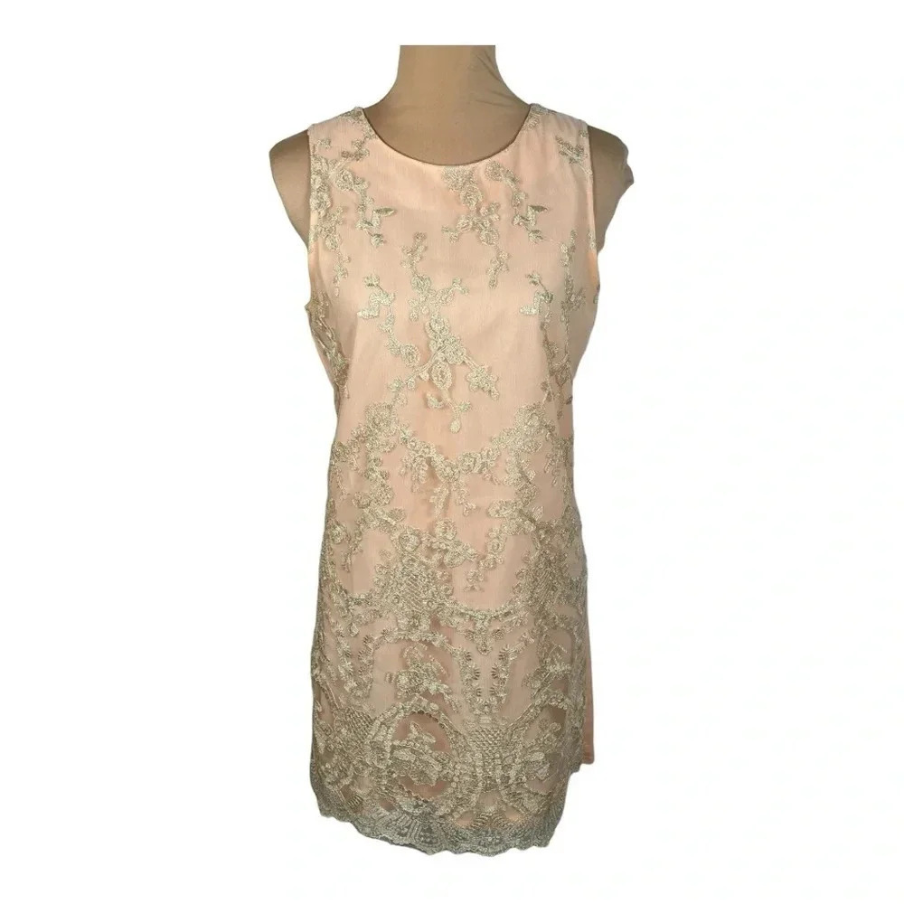 Just Me Brand Size Medium Champagne Rose And Gold Lace Dress...